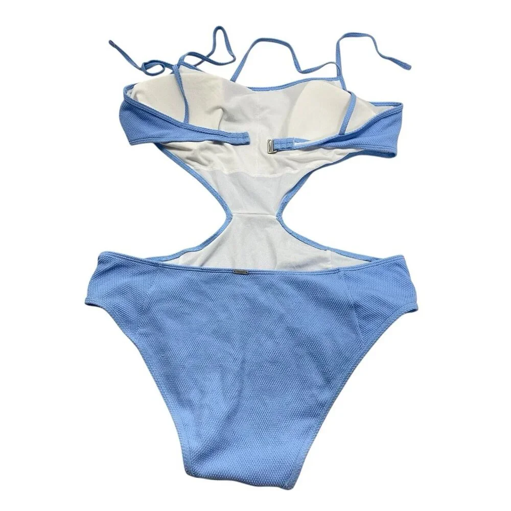 ABERCROMBIE FITCH Women Cut Out 1 Piece Swimsuit‎ Sz XL Blue Beach Pool 59-9